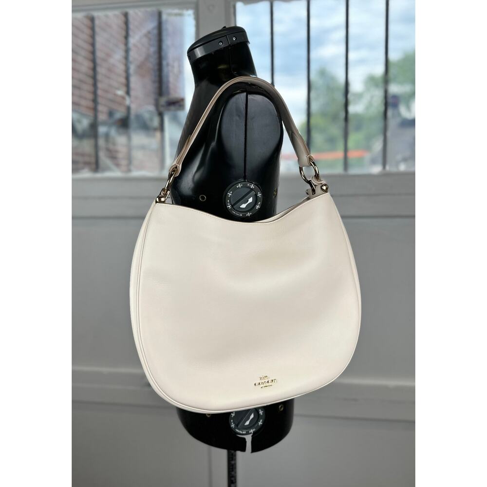Coach Cream Leather Hobo Tote with Tan Strap